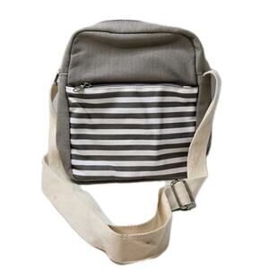 Unbranded Crossbody Organizing Bag Gray & White Striped Shoulder Purse